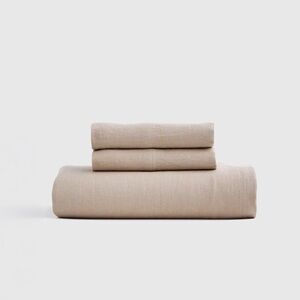 QUINCE European Linen Fitted Sheet Set Full Toffee 6386